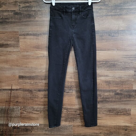 American Eagle Jeans 0 R Jegging Hi Rise Next Level Stretch Black Wash Denim - Picture 1 of 13